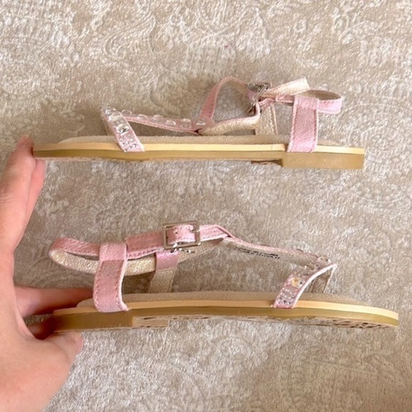 Brand New Stuart Weitzman Rose Pink Ankle Strap Padded Girls Sandals Beaded Gems - Picture 6 of 15